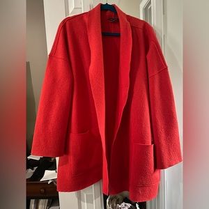 100% to CHARITY Eileen Fisher red soft wool cardigan jacket w/pockets XL